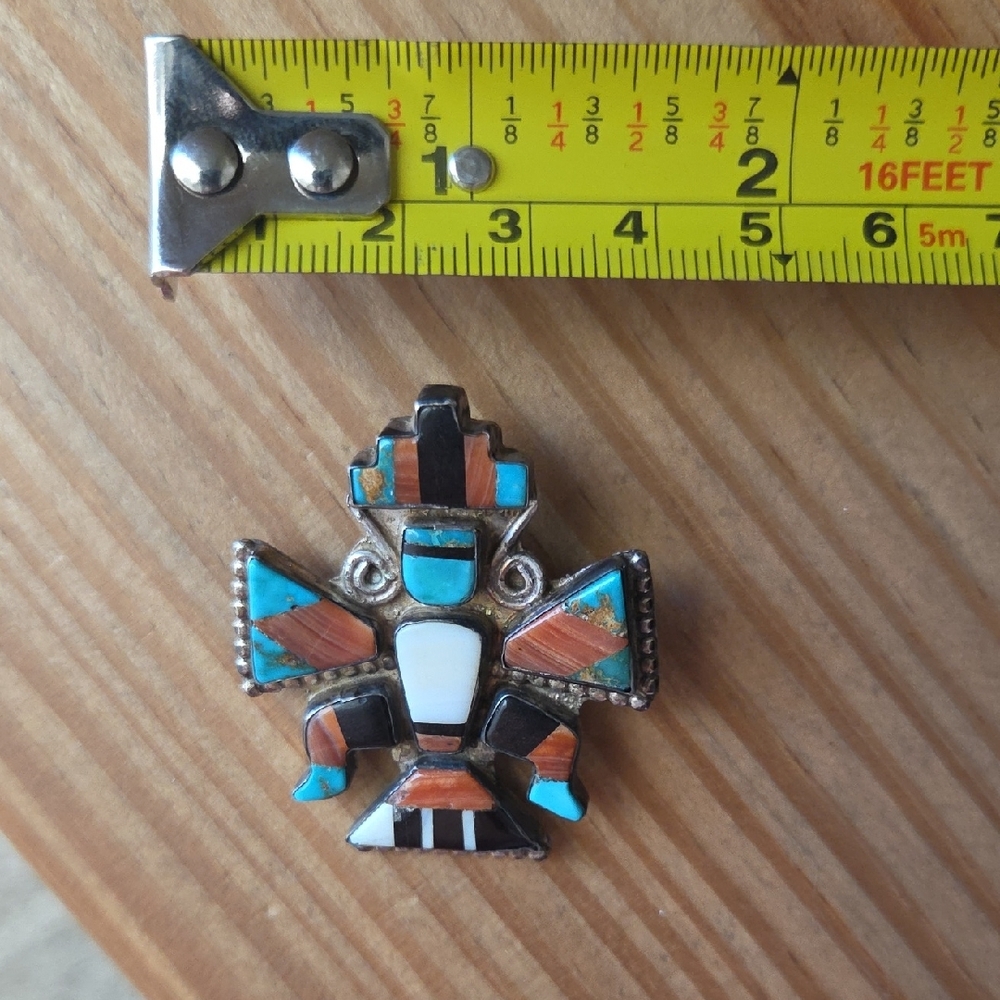 Vintage Zuni Turquoise and Sterling Silver Knifewing Pendant - Picture 6 of 7